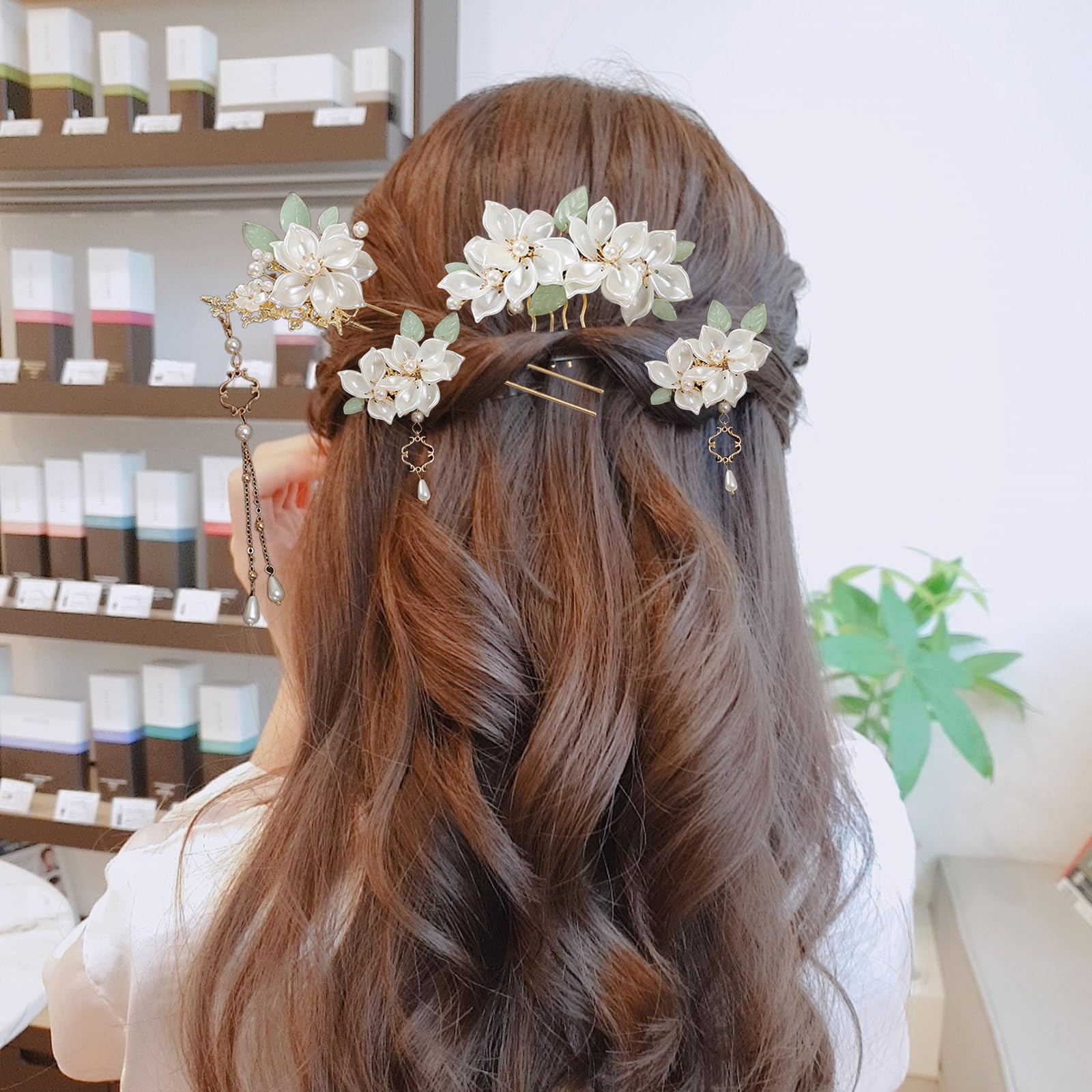 Amazon.com : 5 Pcs Camellia Flower Tassels Hairpin, Chinese Hair